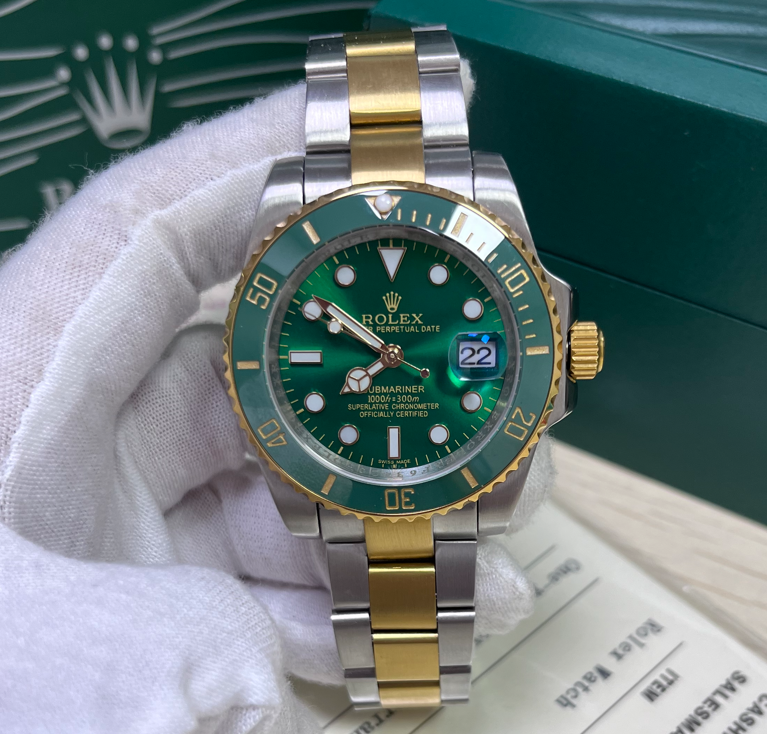 SUBMARINER PLATA Y ORO CON VERDE AAA SÚPER 1.1